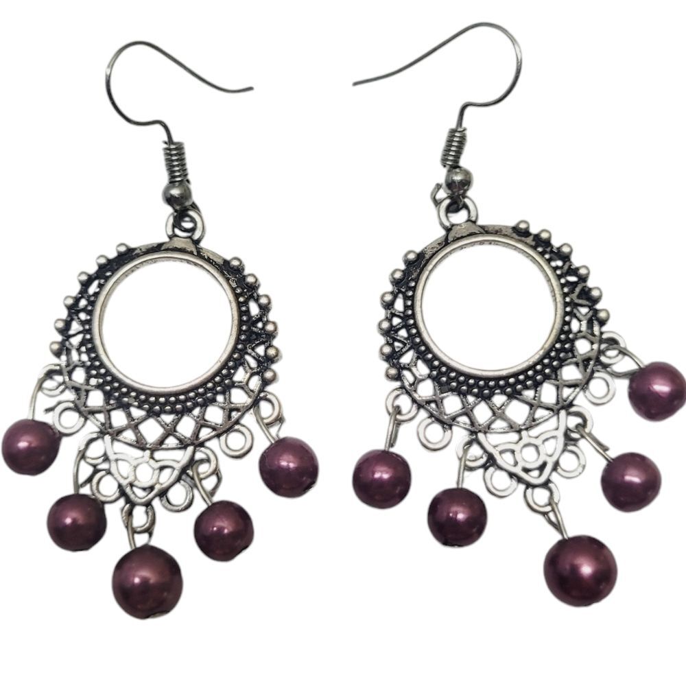 * Dangle Silverstone purple bead 2" earrings